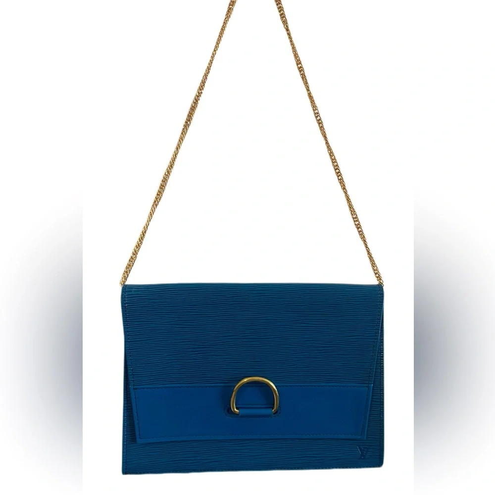 Louis Vuitton Deep Blue Epi Leather Chain Shoulder Clutch with Gold Hardware